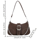 realaiot  Buckle Chain Decor Shoulder Bag, Zipper Stylish Underarm Bag, Faux Leather Versatile Shoulder Bag