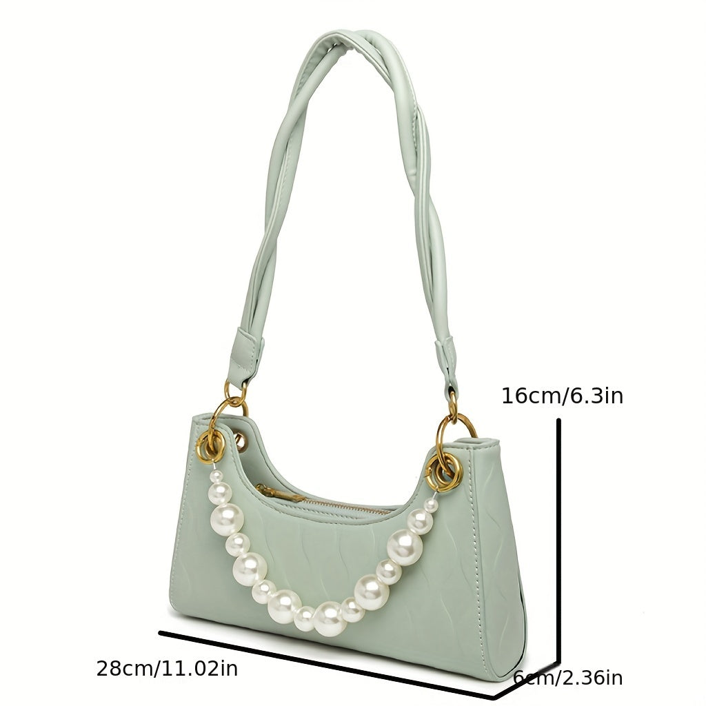 realaiot  Fashion PU Crossbody Hobo Bag, Elegant Pearl Decor Shoulder Bag, Women's Stylish Handbag & Purse