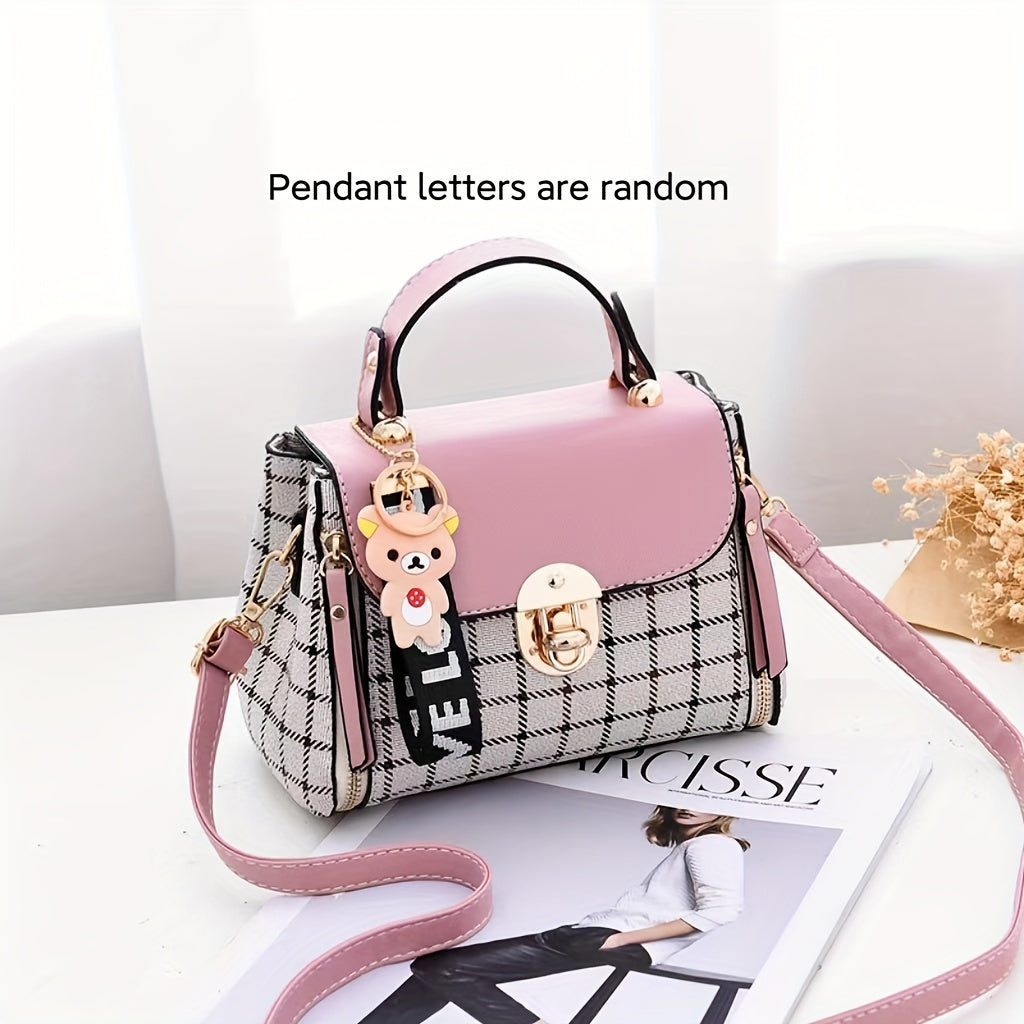 realaiot  Classic Plaid Pattern Handbag, Women Mini Crossbody Bag, Fashion Top Handle Buckle Flap Purse