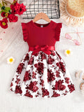 Charming Sweet Girls Floral Spliced Dress - Soft 93% Cotton, Perfect for Summer Parties & Gifts