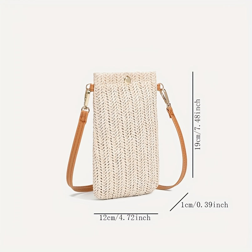 realaiot  Simple Straw Shoulder Bag, Solid Color Crossbody Bag, All-Match Phone Storage Bag