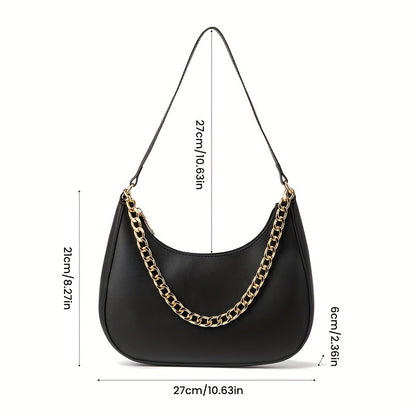 realaiot  Trendy PU Leather Crescent Bag, Simple Solid Color Chain Shoulder Bag, Perfect Underarm Bag For Everyday Hanging Out