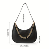 realaiot  Trendy PU Leather Crescent Bag, Simple Solid Color Chain Shoulder Bag, Perfect Underarm Bag For Everyday Hanging Out