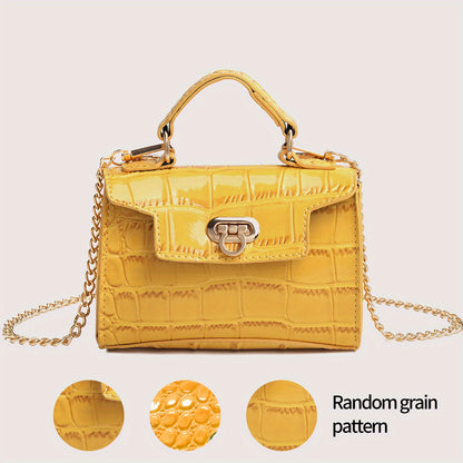 realaiot  Mini Croc Embossed Shoulder Bag, Solid Color Crossbody Bag With Chain Strap, Women's Buckle Decor Top Handle Purse (5.9*3.93*1.96) Inch