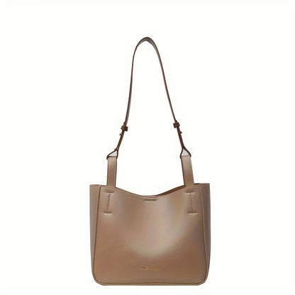 Trendy Small Shoulder Bag, Vegan Leather Bucket Bag, Simple Handbag For Women