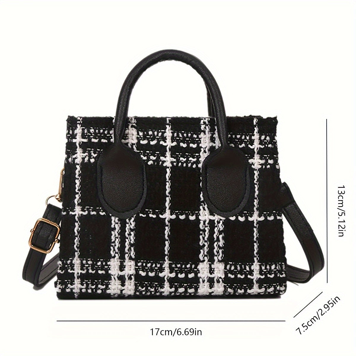 realaiotFashion Plaid Pattern Handbag, Luxury Mini Crossbody Bag, Elegant Top Handle Square Purse