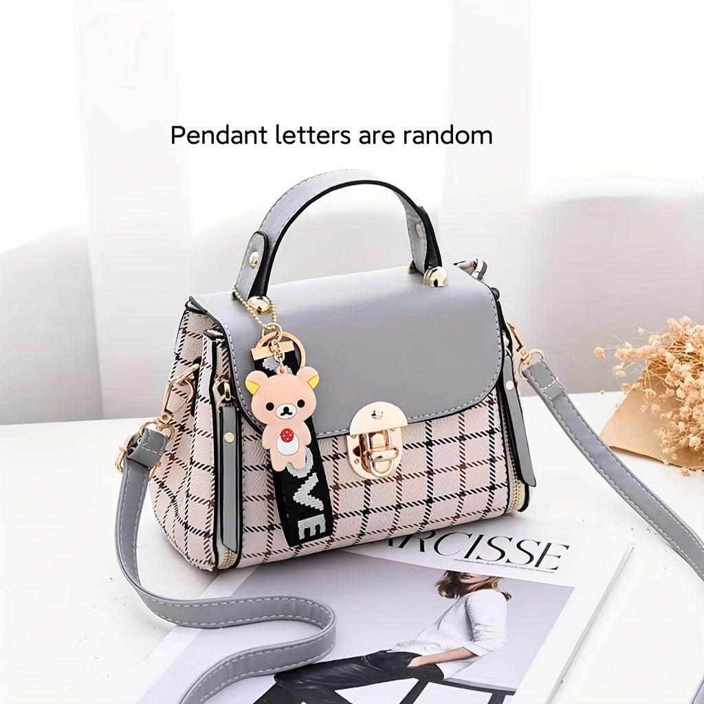 realaiot  Classic Plaid Pattern Handbag, Women Mini Crossbody Bag, Fashion Top Handle Buckle Flap Purse