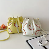 realaiot  Trendy Fruit Patched Bucket Bag, Stylish Satchel Bag, Lightweight Crossbody Bag For Work