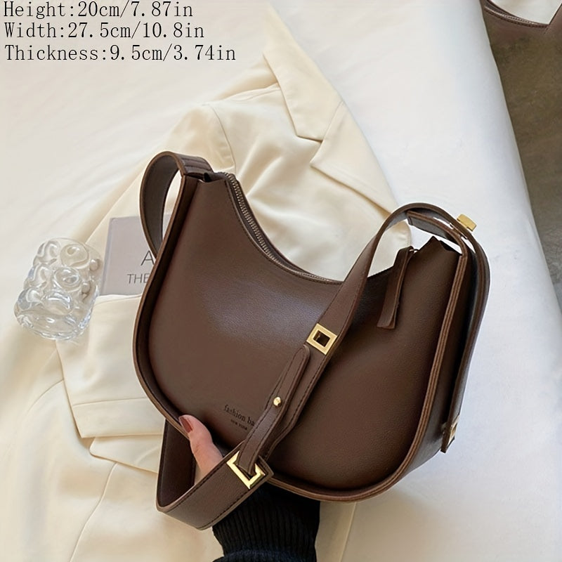 realaiot  Stylish PU Leather Crossbody Bag, Solid Color Shoulder Bag, Perfect Women Sling Bag For Daily Use