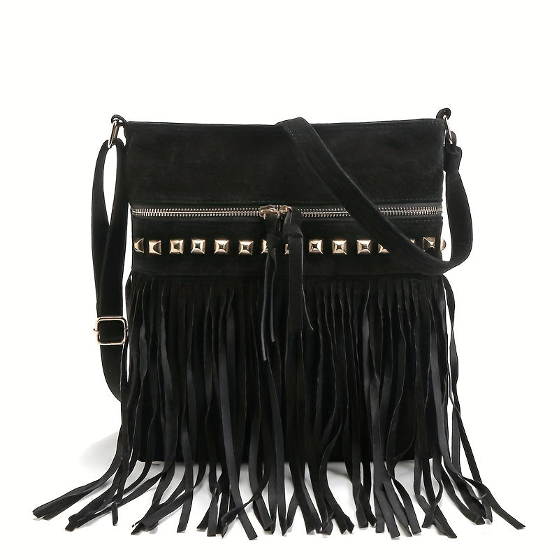 Vintage Tassel Fringe Crossbody Bag, Retro Bohemian Shoulder Bag, Women's Western Grunge Handbag & Purse