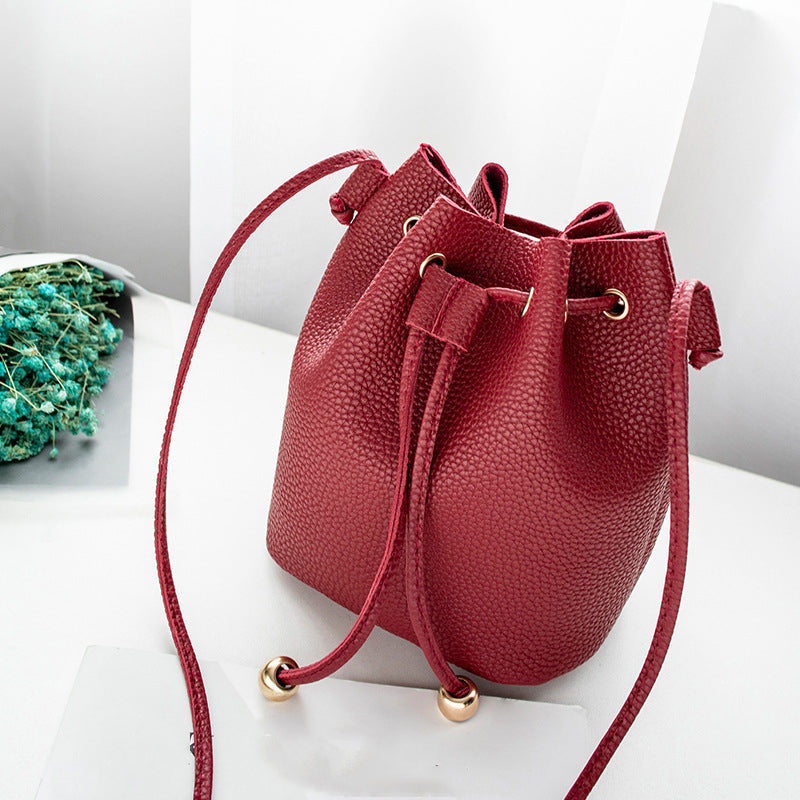 Faux Leather Bucket Bag, Women's Drawstring Shoulder Bag, Fashion Small Satchel Purse