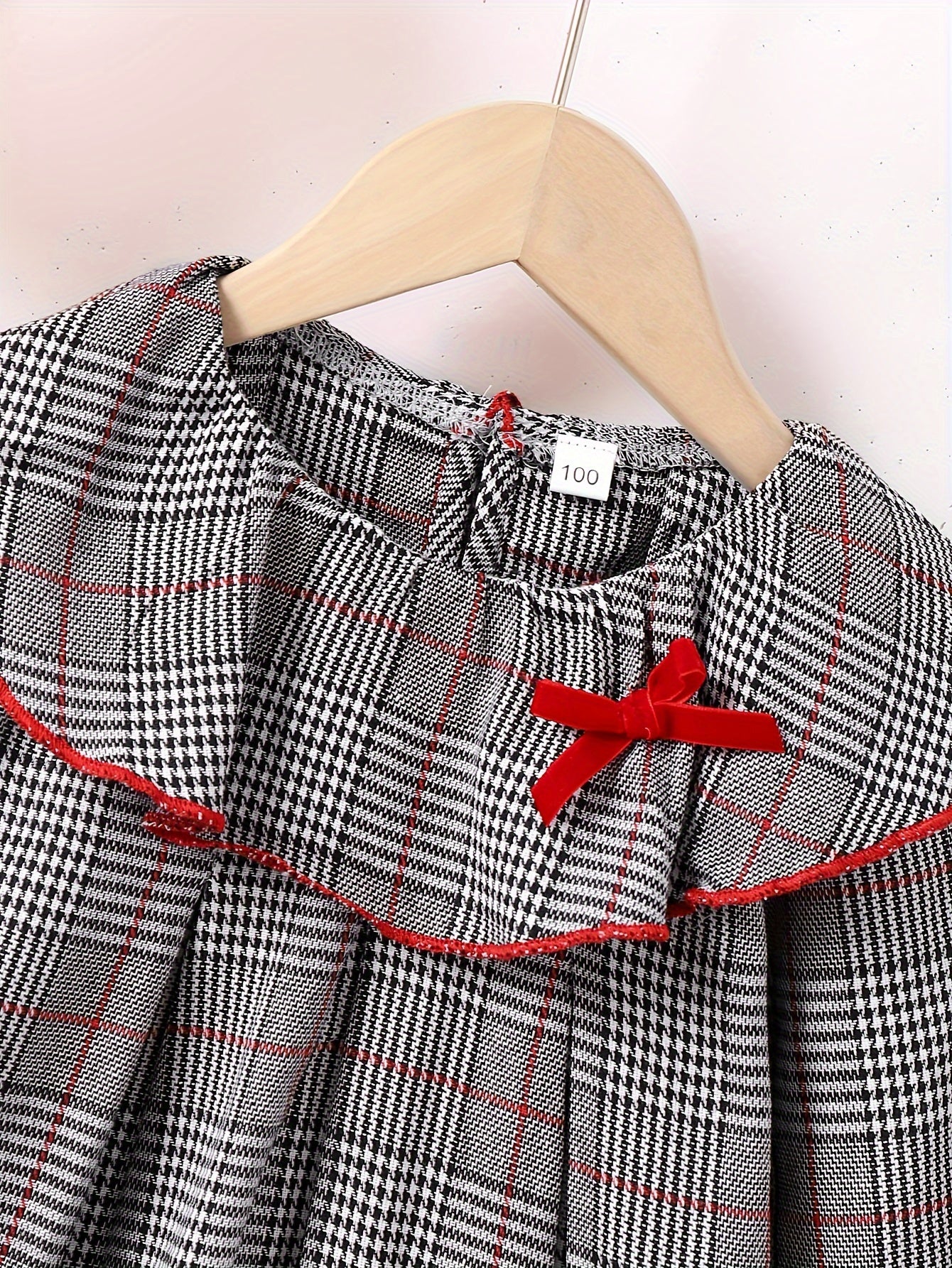 Stylish Plaid Bow Decor Long Sleeve Collar Dress for Girls - Elegant Trendy Design, Perfect for Spring and Fall Seasons, Party and Gift Occasions - Soft Fabric, Comfortable Fit, and Classic Style