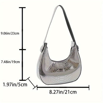 realaiot  Fashion Crocodile Pattern Crescent Bag, Trendy Shoulder Hobo Bag, Women's Casual Handbag & Purse