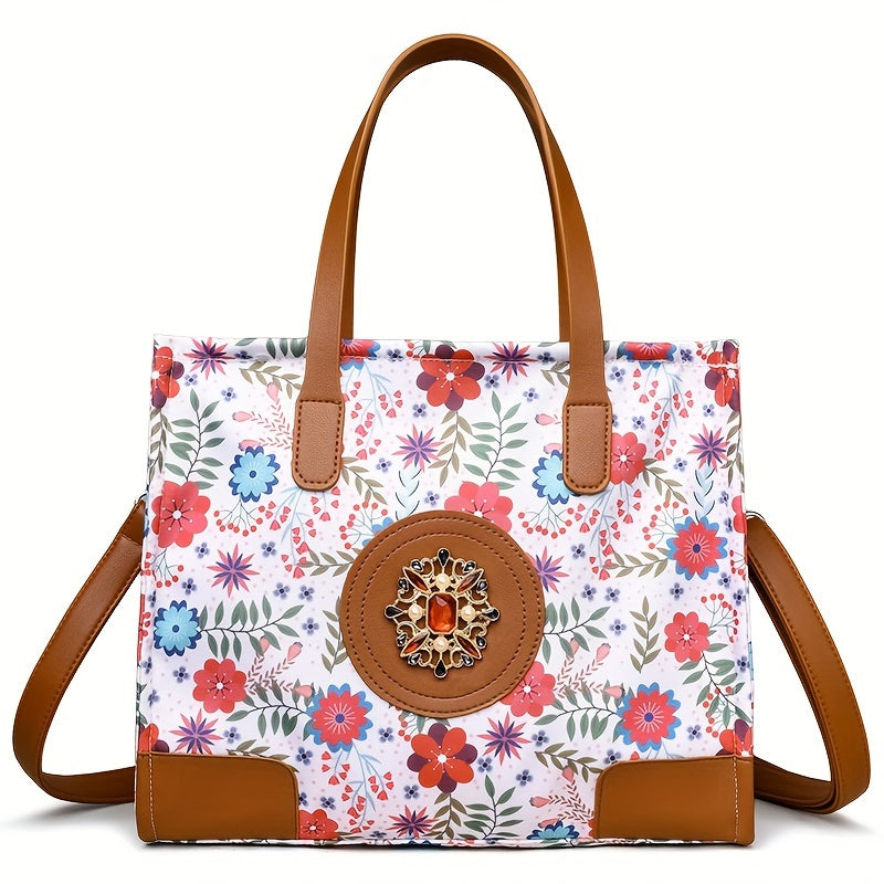 realaiot  Floral Pattern Tote Bag For Women, Elegant Crossbody Bag, Ethnic Style Shoulder Bag For Commuting, Shopping