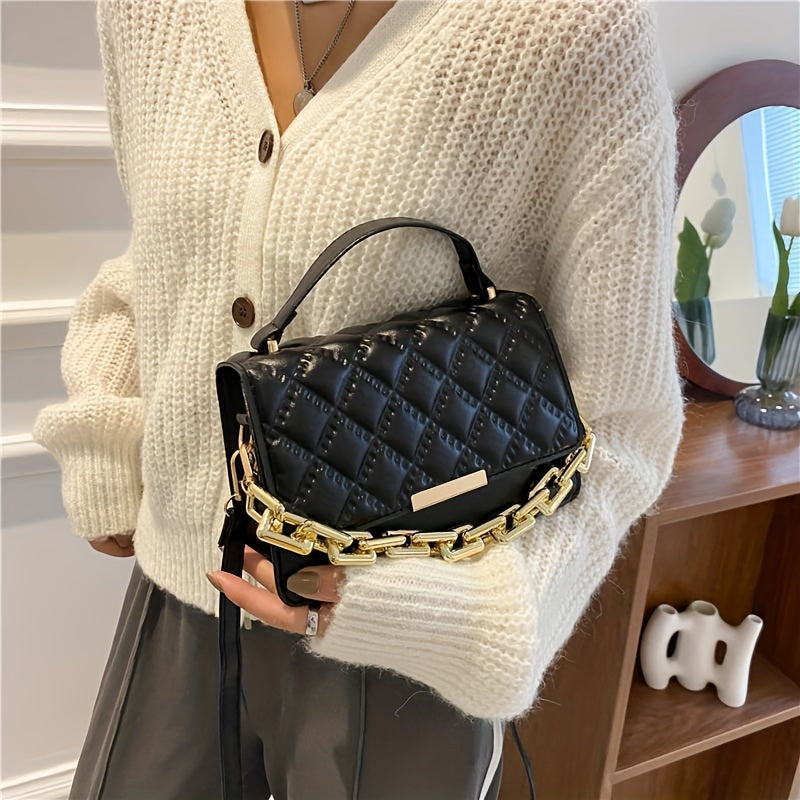 realaiot  Mini Fashion Quilted Crossbody Bag, Trendy Flap Shoulder Bag, Women's Stylish Handbag & Purse