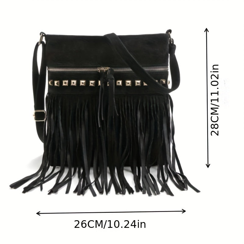 Vintage Tassel Fringe Crossbody Bag, Retro Bohemian Shoulder Bag, Women's Western Grunge Handbag & Purse