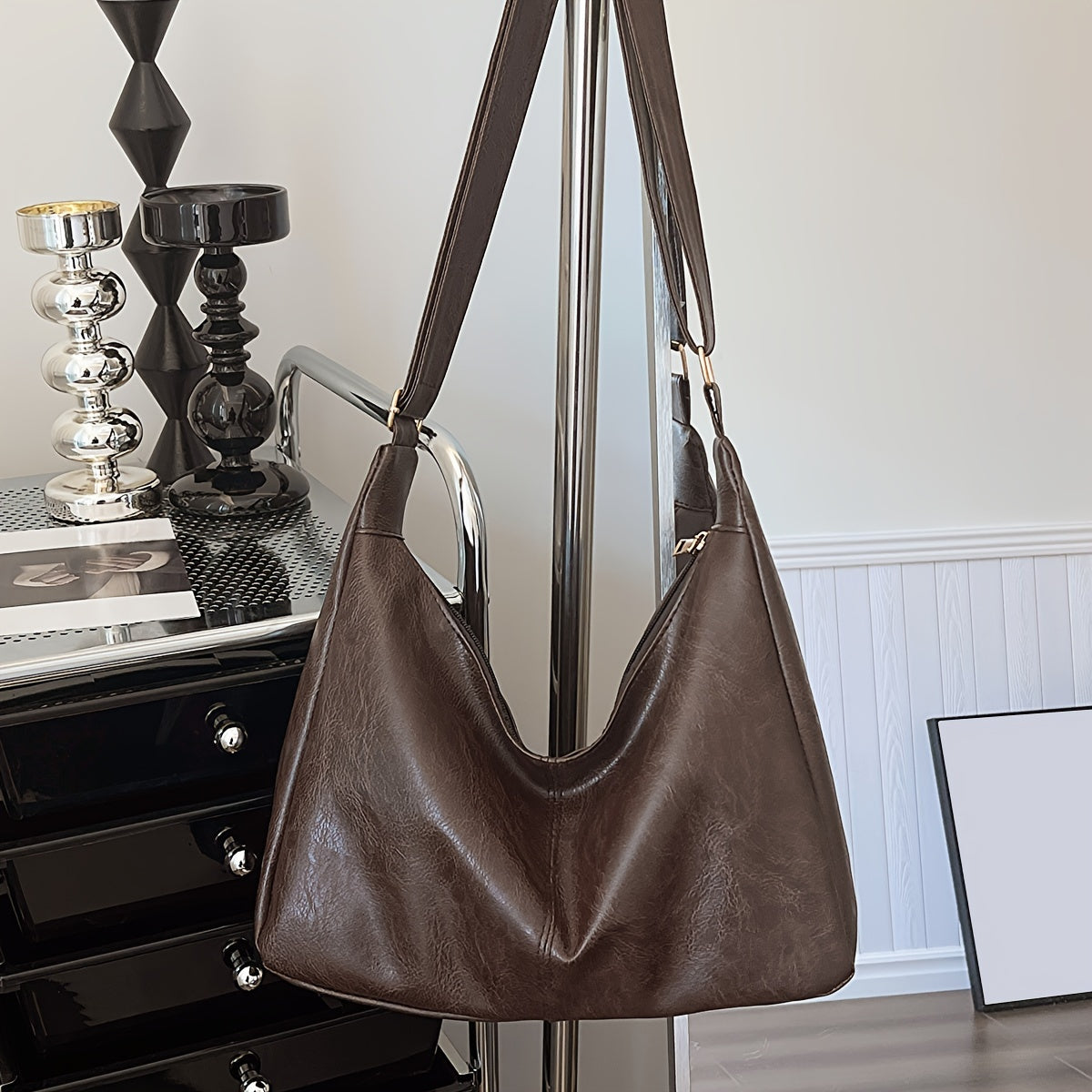 realaiot Fashion Solid Color Shoulder Bag, Textured Zipper Handbag For Women, Textured Stylish Bag