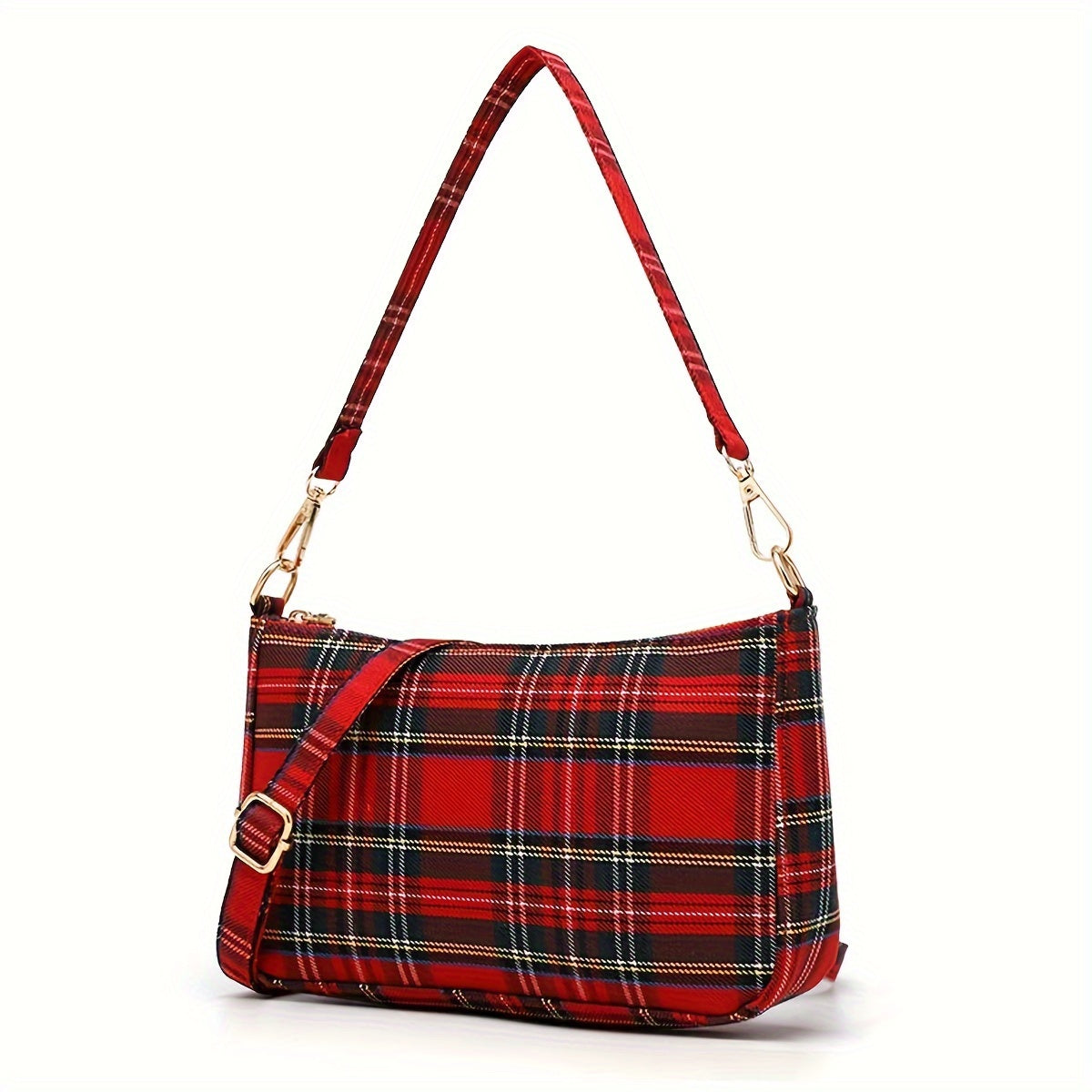 realaiot  Fashion Plaid Pattern Shoulder Bag, Niche Underarm Bag, Trendy Canvas Crossbody Bag