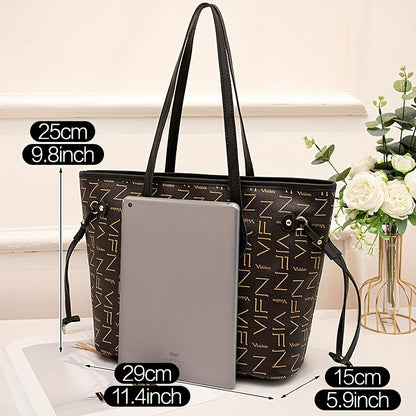 Retro Letter Print Tote Bag, Fashion Shoulder Bag, Classic Commuter Handbag For Women