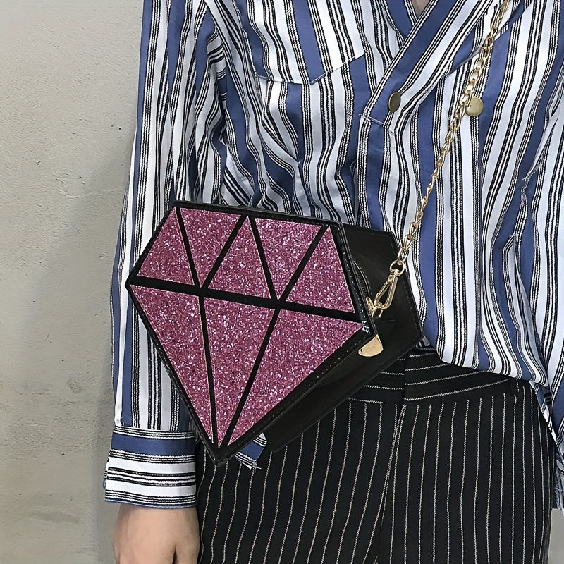 realaiot  Laser Rhinestone Shaped Novelty Bag, Glitter Sequin Crossbody Bag, Women's Trendy Handbag & Shoulder Purse