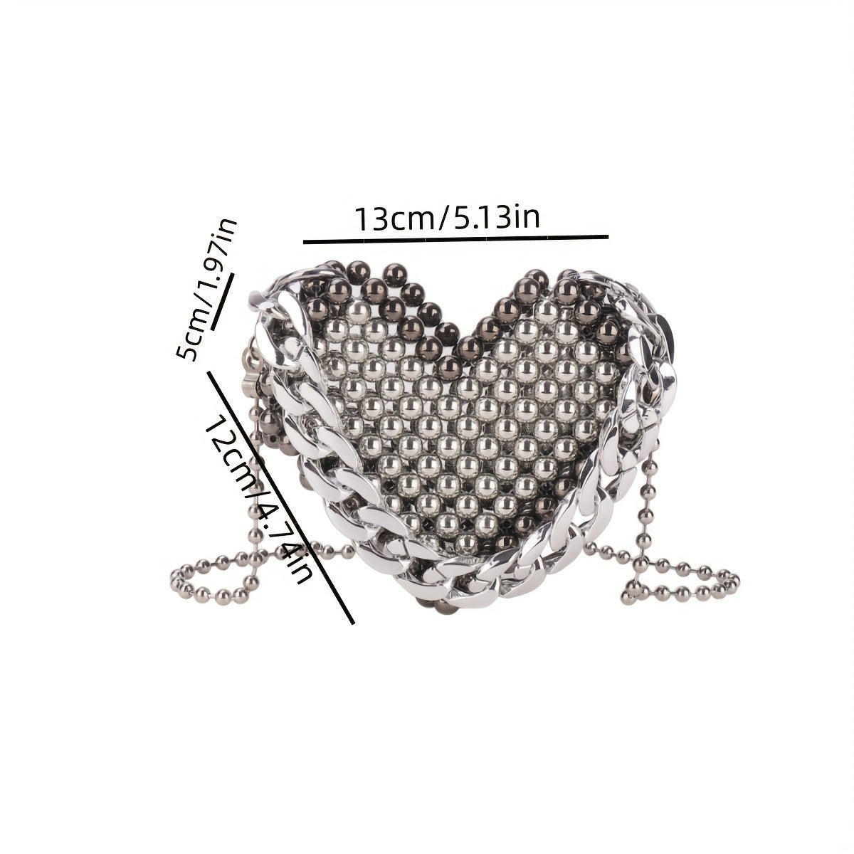 Mini Beads Woven Heart Shape Thick Metal Chain Crossbody Bag, Acrylic Textured Lipstick Purse, Classic Versatile Fashion Shoulder Bag