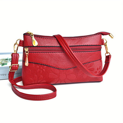 realaiot  Classic Flower Embossed Shoulder Bag, Solid Color Crossbody Bag, Portable Purse With Detachable Strap