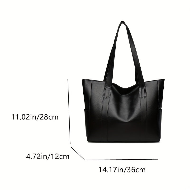 realaiot  Solid Color Tote Bag, Large Capacity Shoulder Bag, PU Leather Handbags For Work & School