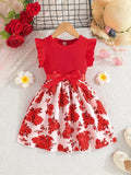 Charming Sweet Girls Floral Spliced Dress - Soft 93% Cotton, Perfect for Summer Parties & Gifts