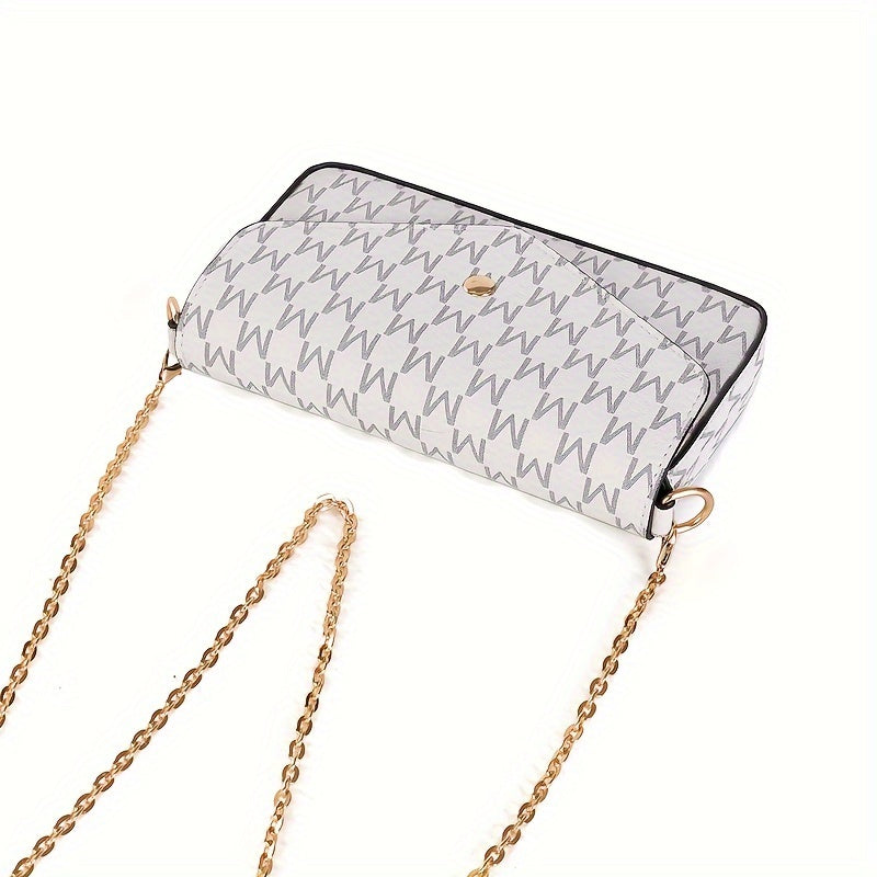 realaiot Classic Letter Pattern Mini Underarm Chain Bag, Textured Vintage Flap Shoulder Wallet