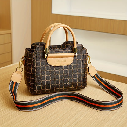 realaiot  Stylish Plaid Pattern Handbag, Classic Luxury Crossbody Bag, Women's Office & Work Purse