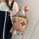 realaiot  Women's Exquisite Floral Pattern Shoulder Bag, Lightweight Versatile Outdoor Bucket Bag