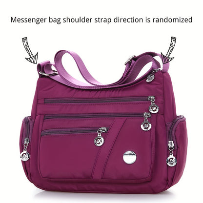 realaiot  Multi Layer Crossbody Bag, Fashion Nylon Shoulder Bag, Women's Multi Zipper Coin Purse