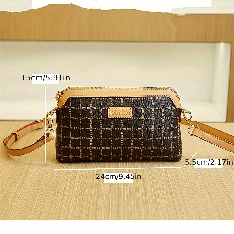 realaiot  Fashion Plaid Print Crossbody Bag, Luxury Mini Shoulder Bag, Women's Zipper Clutch Bag Mobile Phone Purse