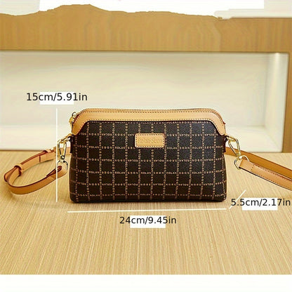 realaiot  Fashion Plaid Print Crossbody Bag, Luxury Mini Shoulder Bag, Women's Zipper Clutch Bag Mobile Phone Purse