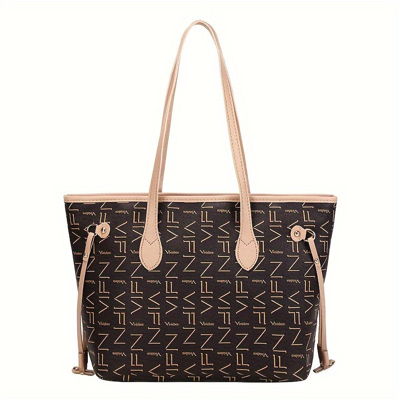 Retro Letter Print Tote Bag, Fashion Shoulder Bag, Classic Commuter Handbag For Women