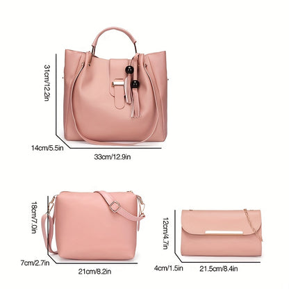 3pcs/set Fashion Pink Tote Bag, Trendy Crossbody Bag, Women's Casual Handbag, Shoulder Bag & Hobo Purse