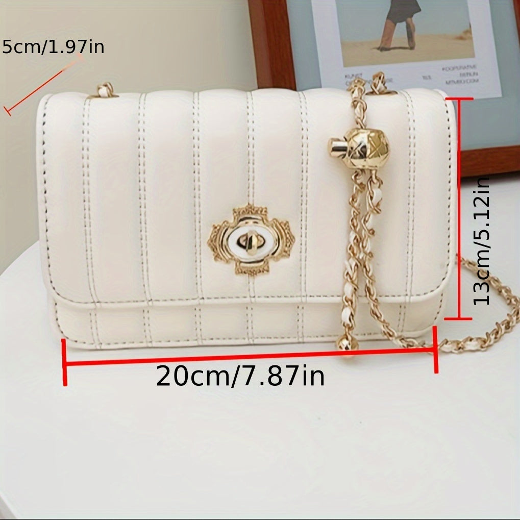 realaiot Trendy Embroidery Crossbody Bag, Women Chain Shoulder Bag, Luxury Mini Handbag & Square Purse