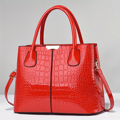 realaiot  Trendy Crocodile Print Tote Bag, Large Capacity Multi-pocket Shoulder Bag, Perfect Underarm Bag For Commuting