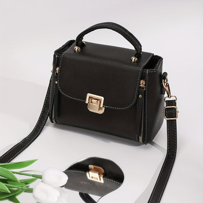 realaiot  Retro Solid Color Handbag, Women Mini Crossbody Bag, Fashion Buckle Decor Flap Purse Square Shoulder Bag