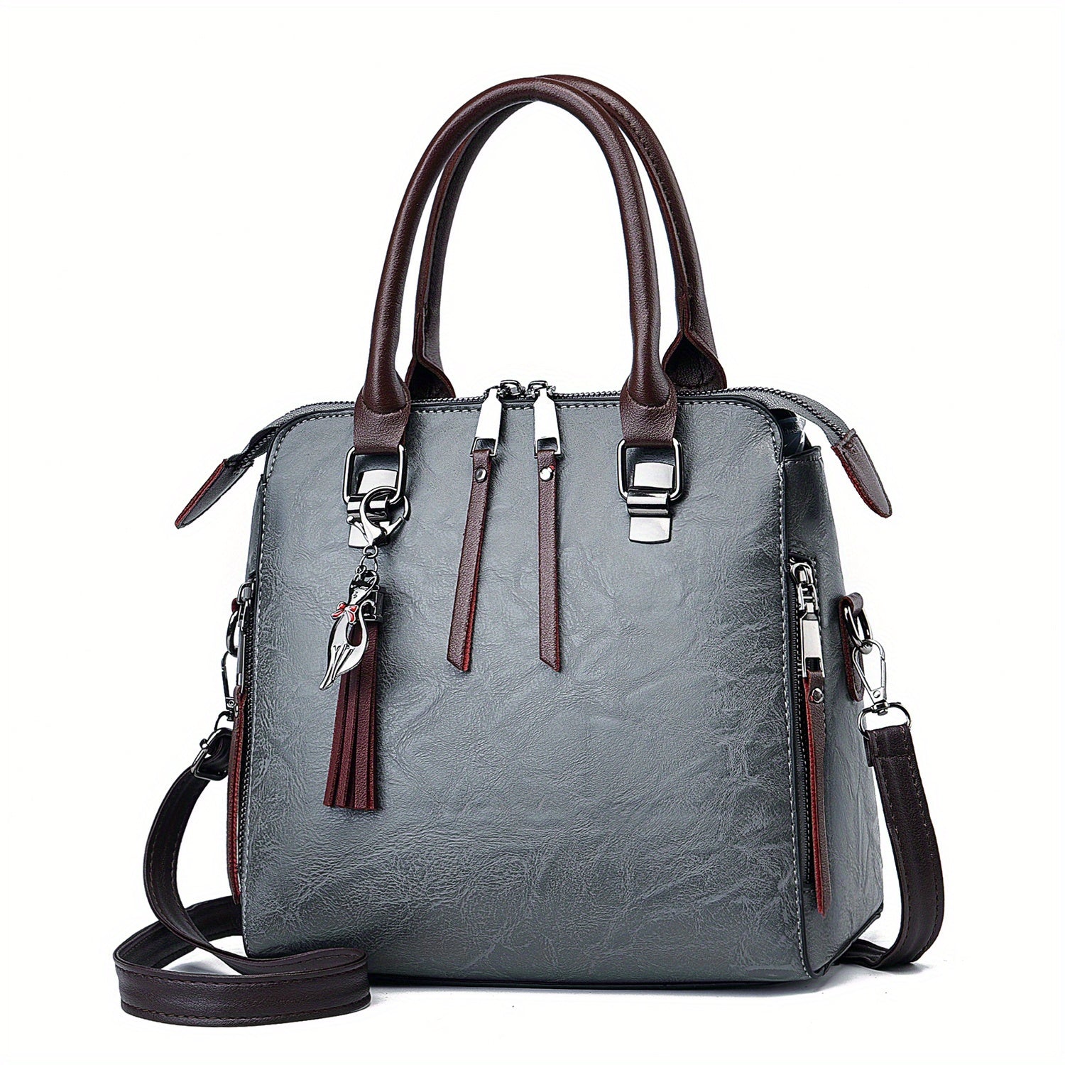 Tassel Decor Satchel Bag, Fashion PU Leather Shoulder Bag, Women's Double Handle Office & Work Purse