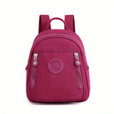 realaiot  Lightweight Nylon Zipper Backpack, Versatile Solid Color Knapsack, Adjustable Strap Rucksack