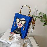 Mini Women Pattern Metal Chain Crossbody Frame Bag, PU Leather Scarf Handle Bag Purse, Fancy Fashion Evening Bag