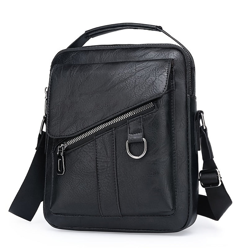 1pc Men's PU Leather Shoulder Bag, Large Capacity Casual Messenger Bag, Simple Business Trendy Sling Bag