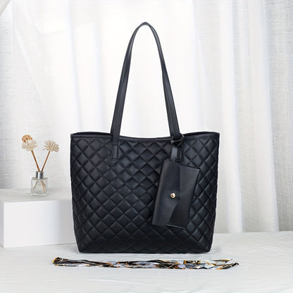 Classic Argyle Pattern Shoulder Bag, Minimalist Textured Handbag With Hanging Mini Purse