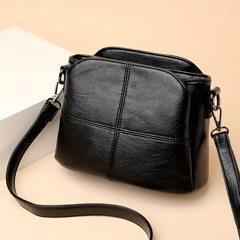 realaiot  Mini Simple Solid Color Crossbody Bag, PU Leather Textured Bag Purse, Classic Fashion Versatile Shoulder Bag (22.99cm X 11.99cm X 16.99cm)