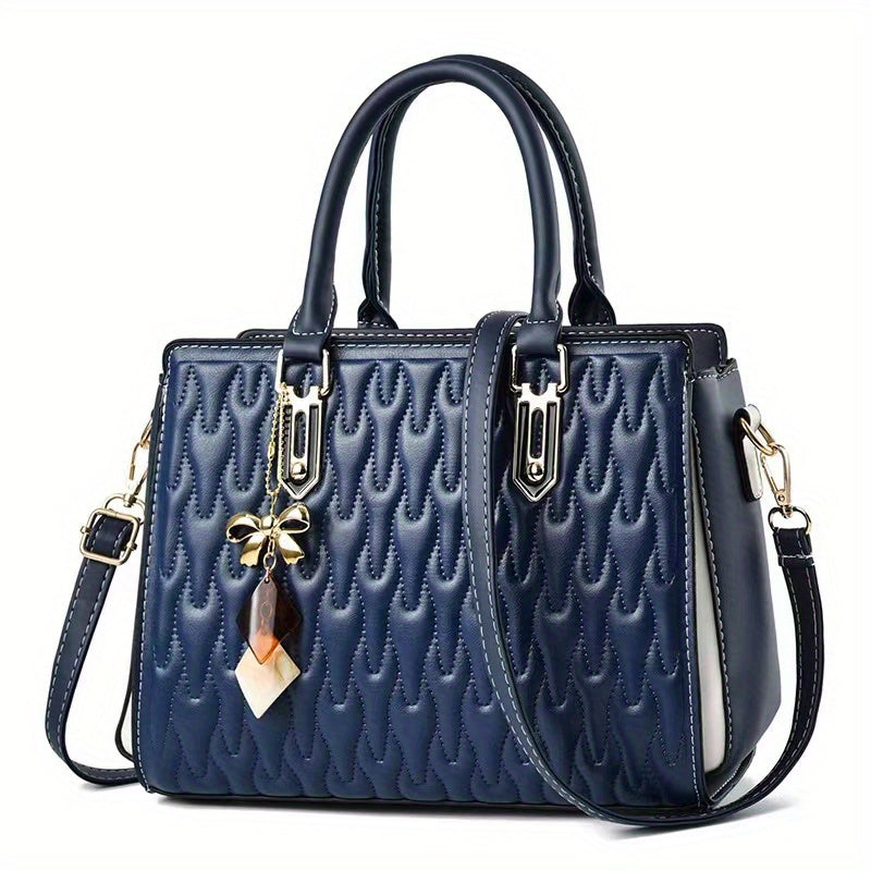 Fashion Embossed Quilted Handbag, Large Capacity Satchel Purse, Elegant Crossbody Bag For Women