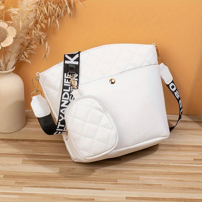 Large Capacity Bucket Bag, Fashion Casual PU Leather Crossbody Bag With Small Purse, Women's Trendy Versatile Shoulder Bag For Travel & Going Out