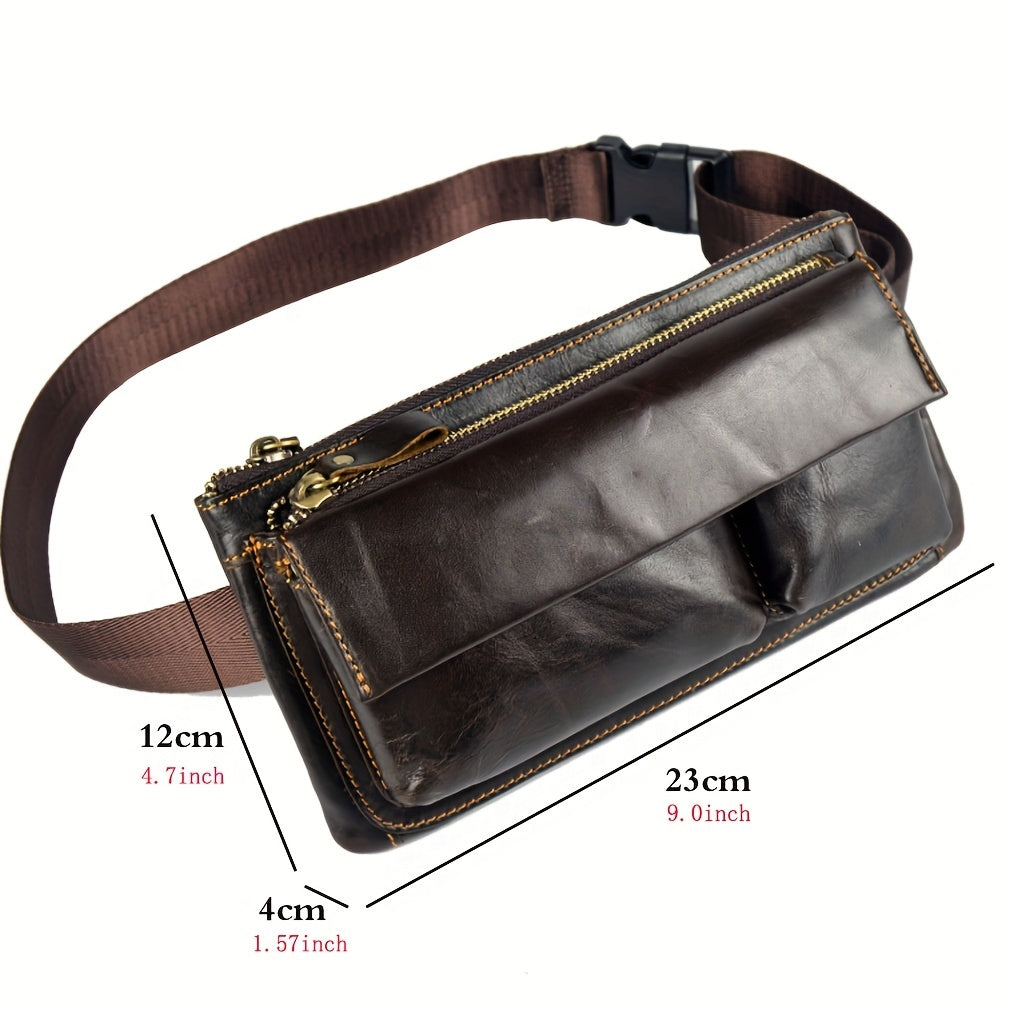 1pc Vintage Leather Waist Bag Fanny Bag For Men Women,  Bum Bag Belt Bag Slim Cell Phone Bag Coin Purse Wallet, Vintage Retro Crossbody Bag Sling Bag