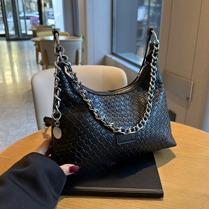 realaiot Elegant Solid Color Shoulder Bag, All-Match Geometric Pattern Chain Bag, Women's Classic Handbag