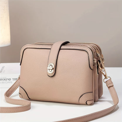 realaiot  Three-pocket Clutch Bag For Women, Trendy Mini Crossbody Bag, Casual Multi Zipper Square Purse